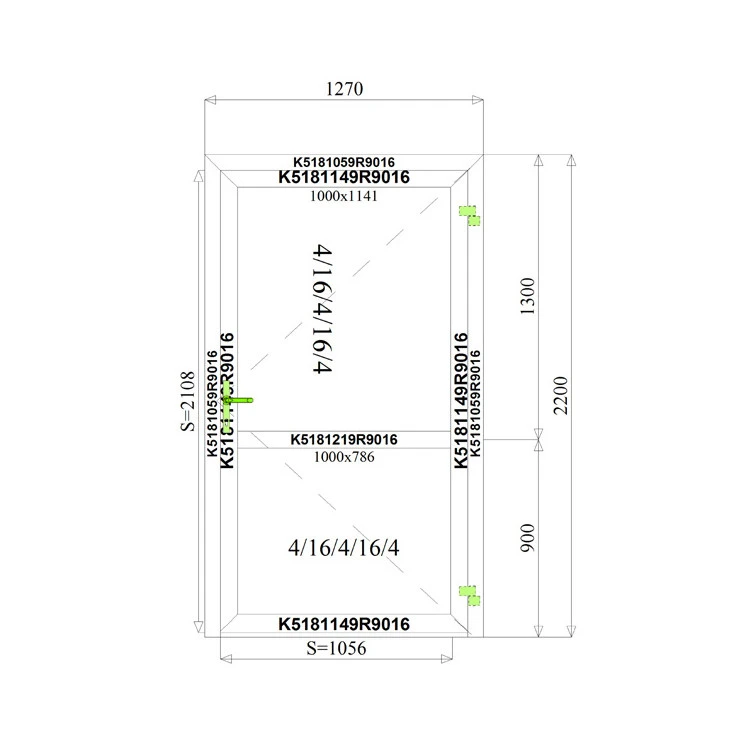 Aluminium Tür 1270 x 2200 mm Profil MB-70