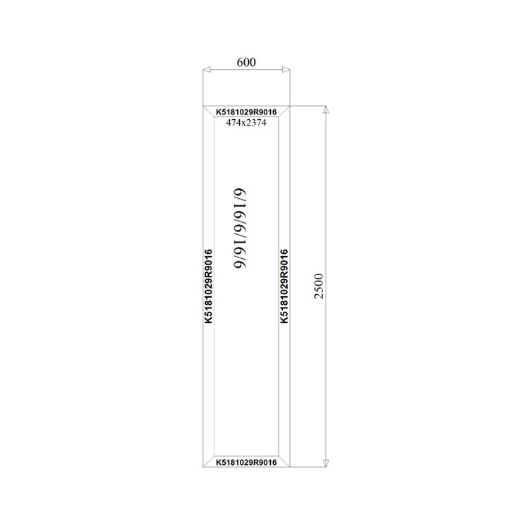 Aluminium Festverglasung 600 x 2500 mm MB-79N