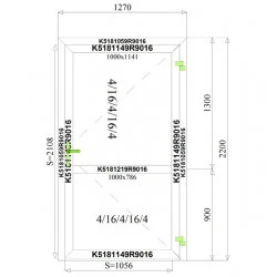 Aluminium Tür 1270 x 2200 mm Profil MB70 2