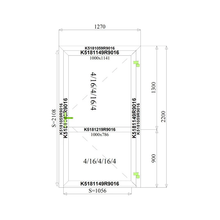 Aluminium Tür 1270 x 2200 mm Profil MB70