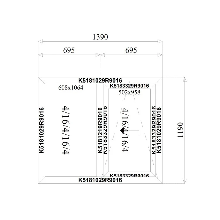 Aluminium Schiebefenster 1390 x 1190 mm MB77HS