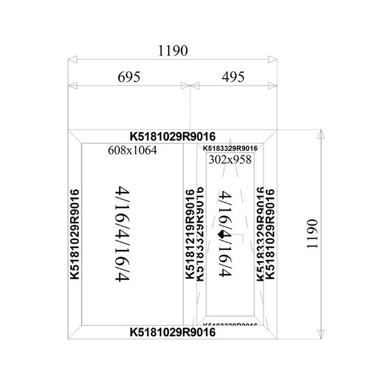 Aluminium Schiebefenster 1190 x 1190 mm MB77HS