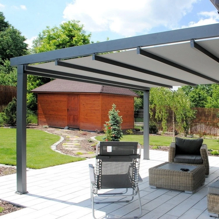 Pergola Solid Wandmontage 3500 x 3500 mm - Stoff-Pergola