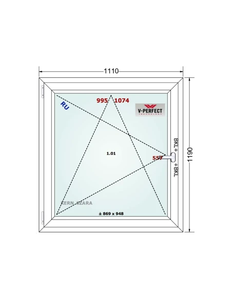 Kunststofffenster PVC Fenster 111 x 119 cm DREH/KIPP Schüco LivIng 82