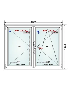 Kunststofffenster PVC Fenster 185,5 x 144 cm DREH + DREH/KIPP Schüco LivIng 82 2