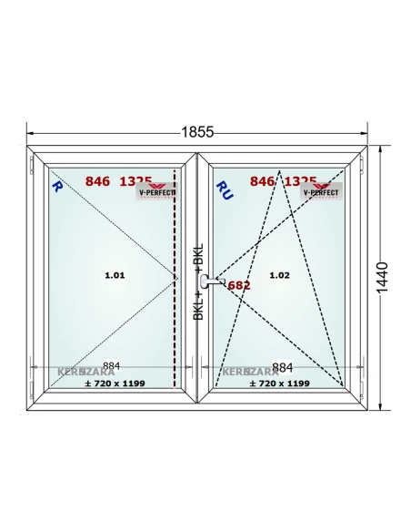Kunststofffenster PVC Fenster 185,5 x 144 cm DREH + DREH/KIPP Schüco LivIng 82