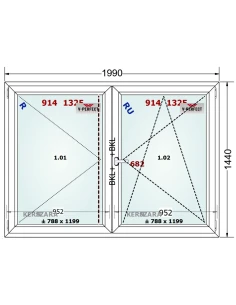 Kunststofffenster PVC Fenster 195 x 144 cm Dreh + Dreh/Kipp Schüco LivIng 82 2