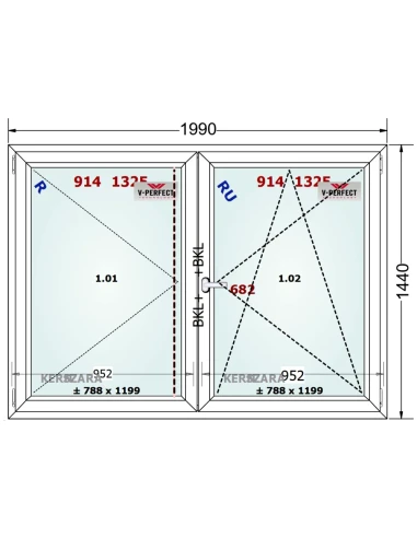 Kunststofffenster PVC Fenster 195 x 144 cm Dreh + Dreh/Kipp Schüco LivIng 82