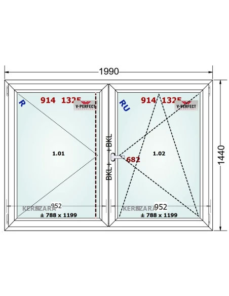 Kunststofffenster PVC Fenster 195 x 144 cm Dreh + Dreh/Kipp Schüco LivIng 82
