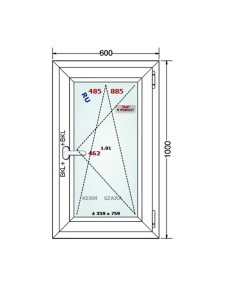 Kunststofffenster PVC Fenster 60 x 100 cm Dreh-Kipp Schüco LivIng 82