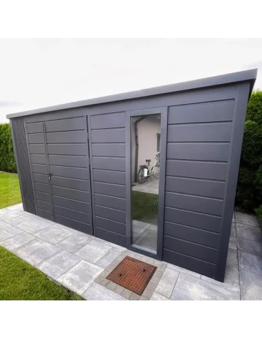 Metall Gerätehaus Geräteschuppen Gartenhaus 3x2 m - Anthrazit + Golden Eiche