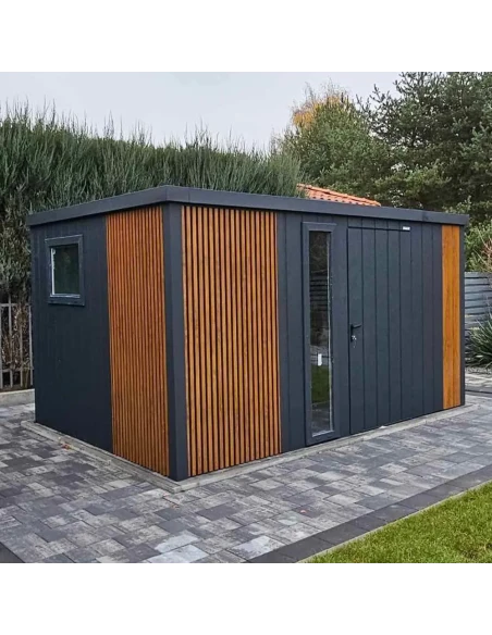 Metall Gerätehaus Geräteschuppen Gartenhaus 3x2 m - Anthrazit + Golden Eiche