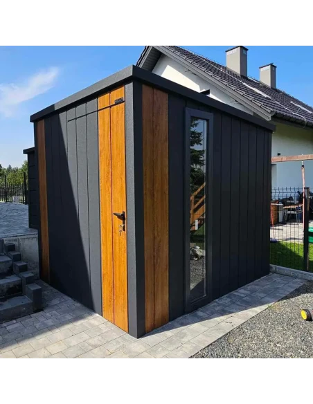 Metall Gerätehaus Geräteschuppen Gartenhaus 3x2 m - Anthrazit + Golden Eiche