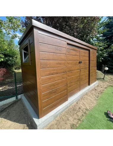 Metall Gerätehaus Geräteschuppen Gartenhaus 3x2 m - Anthrazit + Golden Eiche