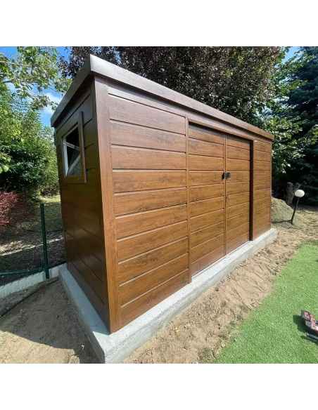 Metall Gerätehaus Geräteschuppen Gartenhaus 3x2 m - Anthrazit + Golden Eiche