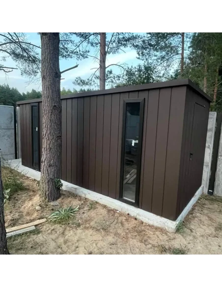 Metall Gerätehaus Geräteschuppen Gartenhaus 3x2 m - Anthrazit + Golden Eiche