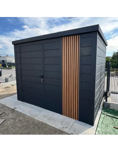 Metall Gerätehaus Geräteschuppen Gartenhaus 3x2 m - Anthrazit + Golden Eiche mit Kippfenster