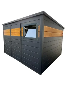 Metall Gerätehaus Geräteschuppen Gartenhaus 3x2 m - Anthrazit + Golden Eiche mit Kippfenster