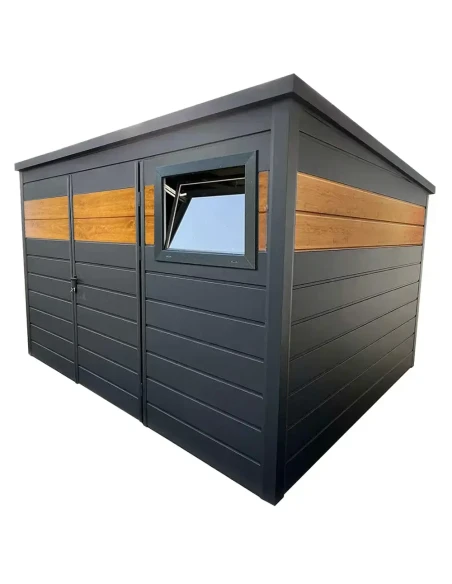 Metall Gerätehaus Geräteschuppen Gartenhaus 3x2 m - Anthrazit + Golden Eiche mit Kippfenster
