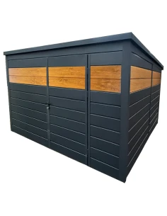 Metall Gerätehaus Geräteschuppen Gartenhaus 3x3 m - Anthrazit + Golden Eiche