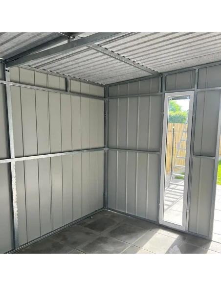 Metall Gerätehaus Geräteschuppen Gartenhaus 3x3 m - Anthrazit + Golden Eiche mit Kippfenster