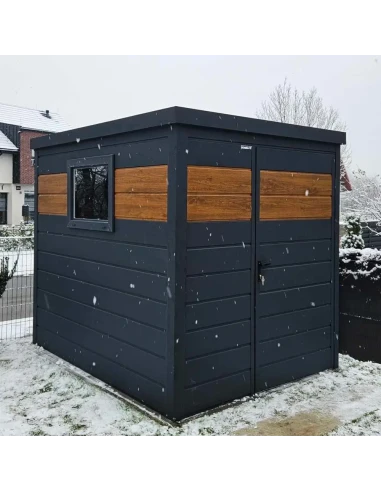 Metall Gerätehaus Geräteschuppen Gartenhaus 3x3 m - Anthrazit + Golden Eiche mit Kippfenster