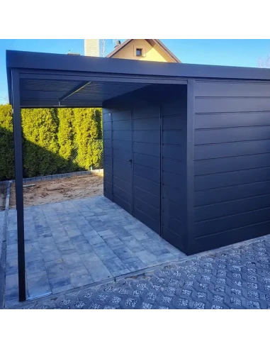 Metall Gerätehaus Geräteschuppen Gartenhaus 3x3 m - Anthrazit + Golden Eiche mit Kippfenster