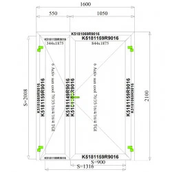 Aluminium Tür 1600 x 2100 mm MB70
