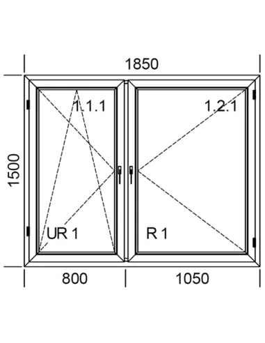 Kunststofffenster PVC Fenster 185 x 150 cm DREH + DREH/KIPP Aluplast Ideal 4000