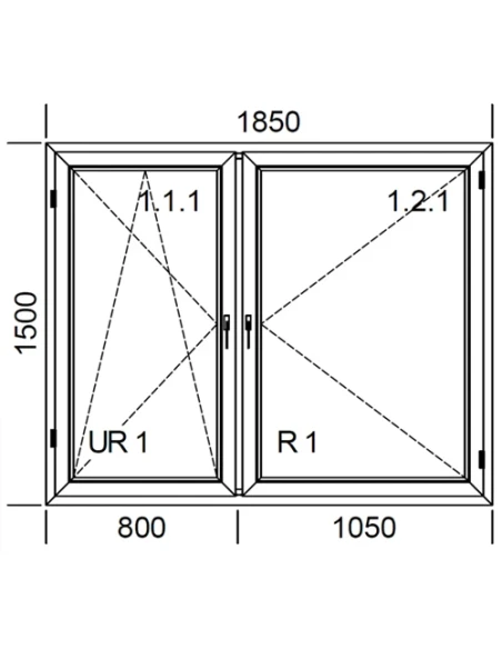 Kunststofffenster PVC Fenster 185 x 150 cm DREH + DREH/KIPP Aluplast Ideal 4000