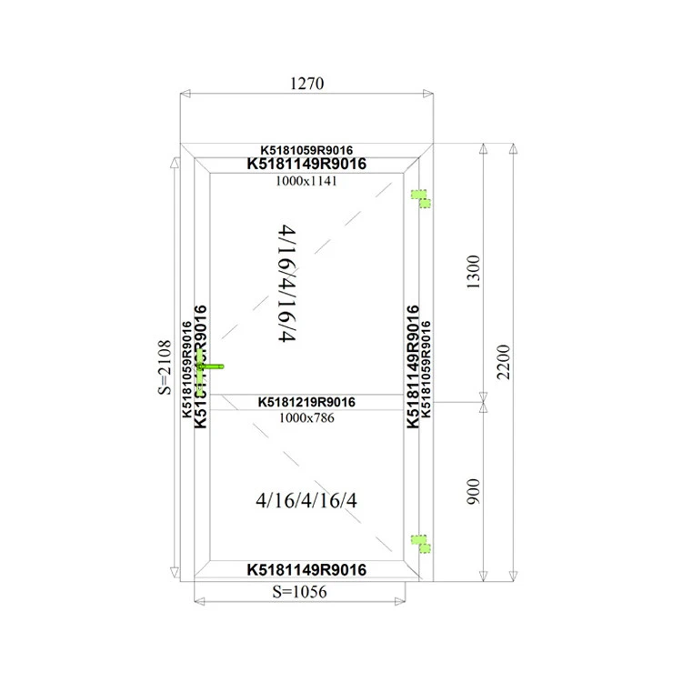 Aluminium Eineflügeliege Tür 1270 x 2200 mm MB-70