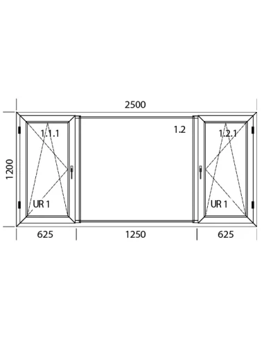 Kunststofffenster PVC Fenster 250 x 120 cm DREH/KIPP | FIX | DREH/KIPP Aluplast Ideal 4000