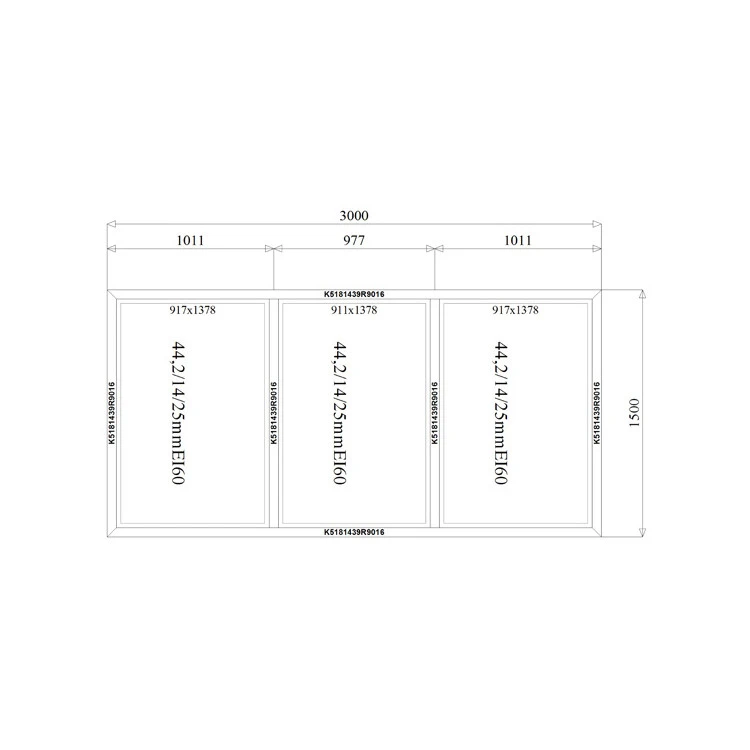 Aluminium Brandschutzfenster EI60 3000 x 1500 mm MB78EI