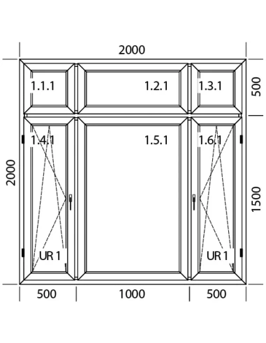 Kunststofffenster PVC Fenster 200 x 200 cm FIX | FIX | FIX | DREH/KIPP | FIX | DREH/KIPP Aluplast Ideal 4000