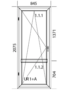 Kunststoff Balkontür 845 x 2075 mm DREH/KIPP 2