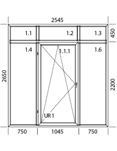 Kunststoff Balkontür Terassentür 2545 x 2650 mm FIX + DREH/KIPP + FIX mit Oberlicht 2