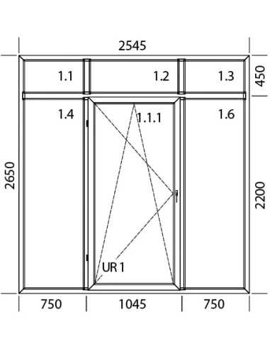 Kunststoff Balkontür Terassentür 2545 x 2650 mm FIX + DREH/KIPP + FIX mit Oberlicht