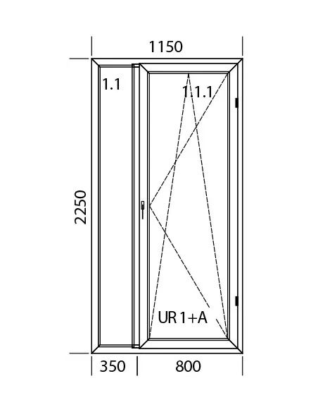 Kunststoff Balkontür 1150 x 2250 mm FIX + DREH/KIPP