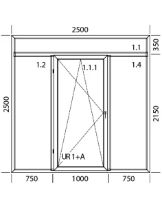 Kunststoff Balkontür Terassentür 2500 x 2500 mm FIX + DREH/KIPP + FIX mit Oberlicht 2