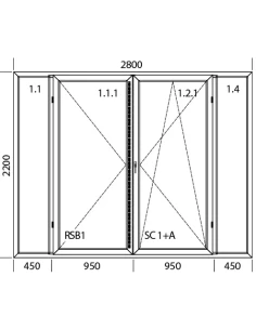Kunststoff Balkontür 2800 x 2200 mm Terassentür FIX + DREH + DREH/KIPP + FIX 2
