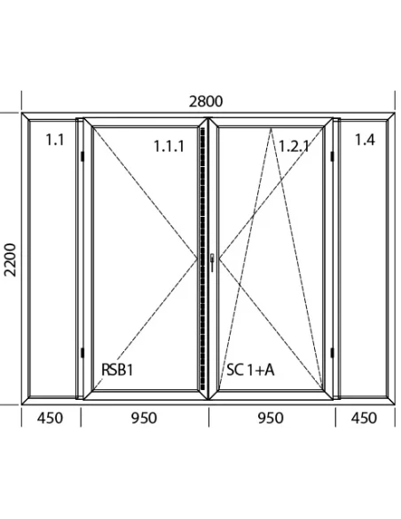 Kunststoff Balkontür 2800 x 2200 mm Terassentür FIX + DREH + DREH/KIPP + FIX