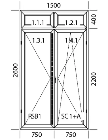 Kunststoff Balkontür 1500 x 2600 mm DREH + DREH/KIPP mit Oberlicht