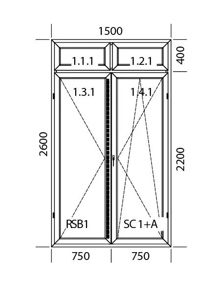 Kunststoff Balkontür 1500 x 2600 mm DREH + DREH/KIPP mit Oberlicht