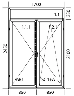 Kunststoff Balkontür 1700 x 2450 mm DREH + DREH/KIPP mit Oberlicht 2