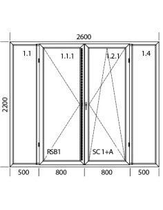 Kunststoff Balkontür 2600 x 2200 mm Terassentür FIX + DREH + DREH/KIPP + FIX 2