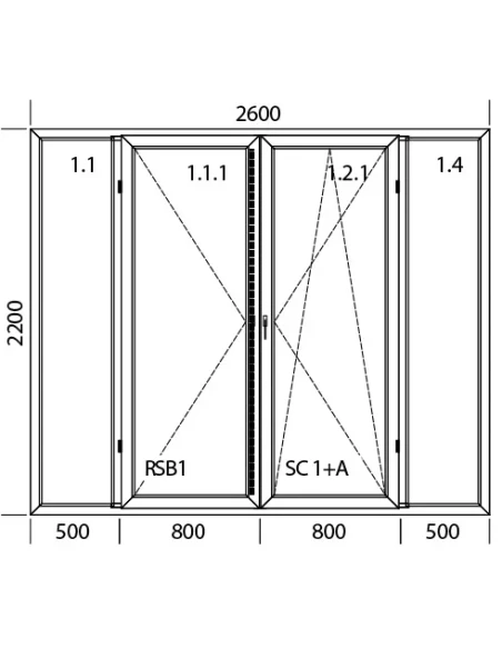 Kunststoff Balkontür 2600 x 2200 mm Terassentür FIX + DREH + DREH/KIPP + FIX
