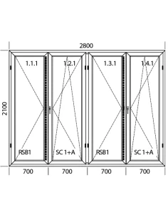 Kunststoff Balkontür 2800 x 2100 mm Terassentür DREH + DREH/KIPP + DREH + DREH/KIPP 2