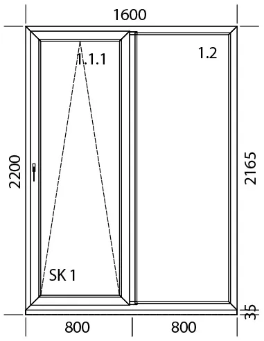 PSK Terassentür PVC 1600 x 2200 mm Schiebetür