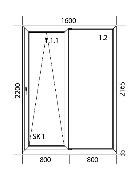 PSK Terassentür PVC 1600 x 2200 mm Schiebetür