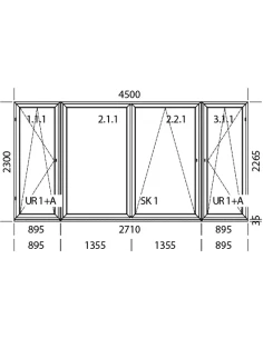 PSK Terassentür PVC 4500 x 2300 mm DREH/KIPP + Schiebetür + DREH/KIPP 2